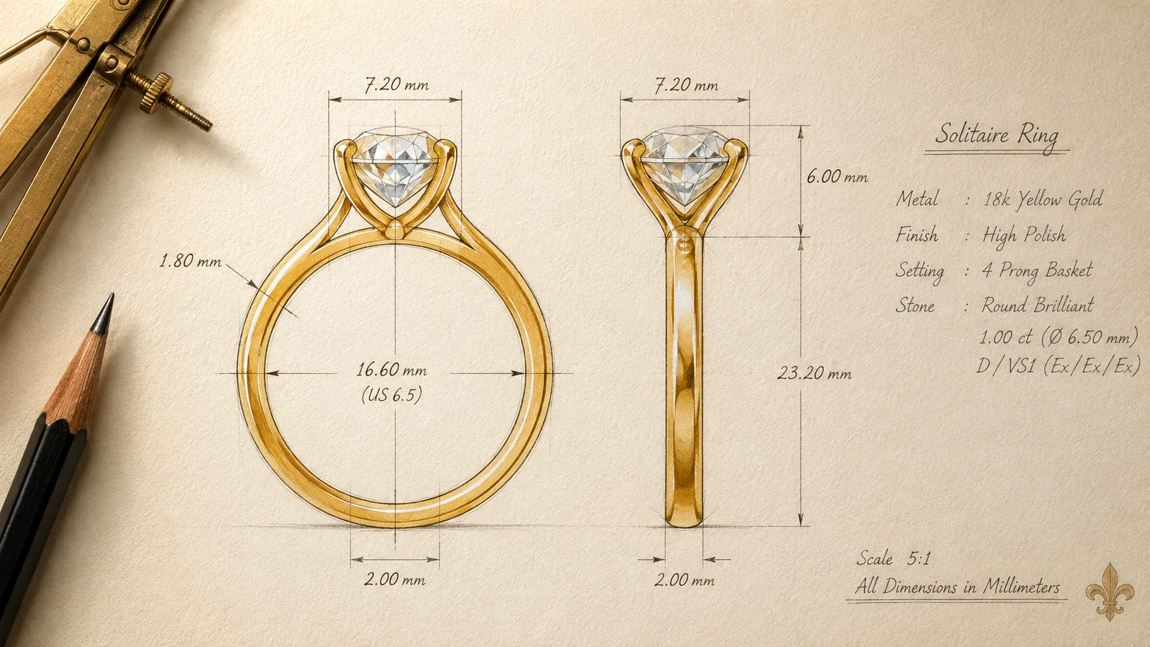 Civara Bespoke Jewellery Gouache Sketch and Drafting Blueprint